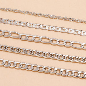 DIEZI Multilayer Silver Color Chain Bracelets & Bangles For Women Men Chunky Bracelet Couples Men Vintage Boho Jewelry 5PCS/set