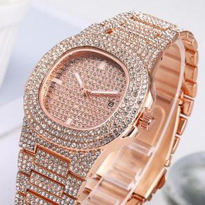 Hot Fashion Rose Gold Silver Watch Men Women Luxury Steel Rhinestone Quartz Diamond Watches Ladies Male Clock Saat Drop Shipping