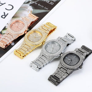 Hot Fashion Rose Gold Silver Watch Men Women Luxury Steel Rhinestone Quartz Diamond Watches Ladies Male Clock Saat Drop Shipping