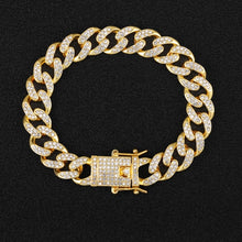 Load image into Gallery viewer, Iced Out Chain Bling Prong Miami Cuban Link Chains Bracelet 15mm Full Crystal Rhinestones Clasp Hip Hop Bracelet Mens