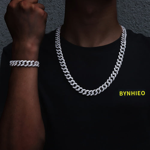 Hip Hop 13mm Miami Cuban Chain Necklace Men Popular Gold Color Iced Out Cuban Link Chain Necklace For Women Jewellery Gift