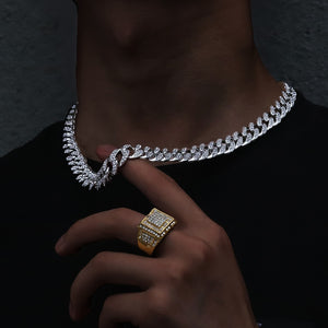 Hip Hop 13mm Miami Cuban Chain Necklace Men Popular Gold Color Iced Out Cuban Link Chain Necklace For Women Jewellery Gift