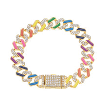 Load image into Gallery viewer, Iced Out Chain Bling Prong Miami Cuban Link Chains Bracelet 15mm Full Crystal Rhinestones Clasp Hip Hop Bracelet Mens