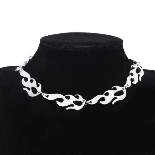 Punk Flame Necklace Trend Hip Hop Flame Clavicle Chain Bracelet Collar Rock Men’s And Women’s Collar Fashion Jewelry Gift