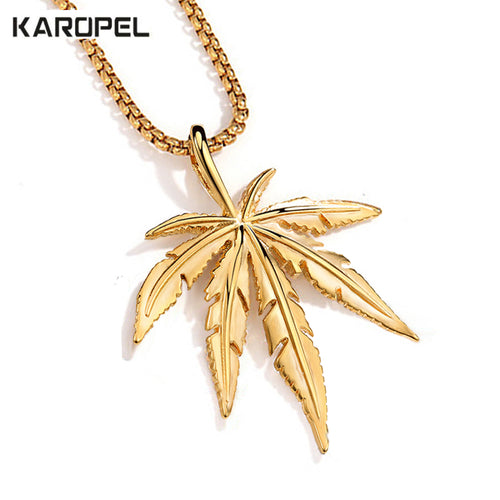 Weed Herb Charm Pendant Leaf Necklace Hip Hop Jewelry Gold Colar