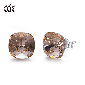 Sterling Silver Earrings Square Embellished with crystals from Swarovski Stud Earrings Women Earrings  Jewellery